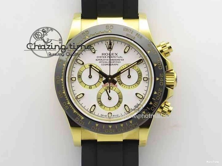 MiroTime 0417 Timeless Daytona YG 116518LN JH Best Edition White Dial On Rubber Strap A4130 (Free XS rubber strap) 3643